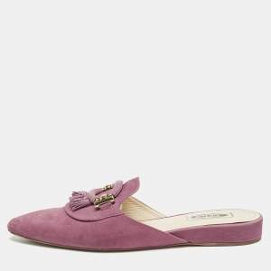Tod's Purple Nubuck Leather Tassel Detail Mules Size 39.5