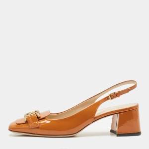 Tod's Brown Patent Leather Loafers Slingback Pumps Size 40