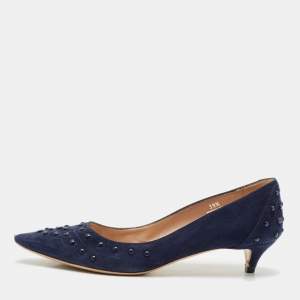 Tod's navy Blue Suede Studded Ballet Pumps Size 39.5