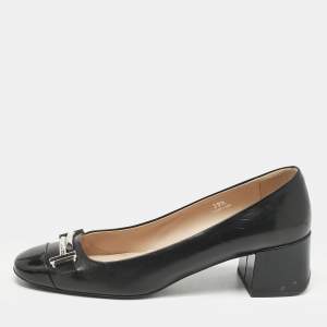 Tod's Black Leather Double T Court Loafer Pumps Size 39.5