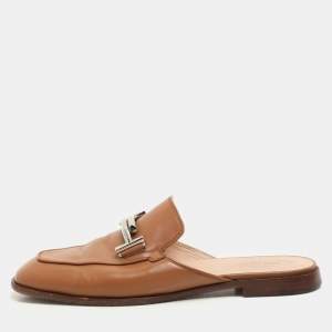 Tod's Brown Leather Double T Flat Mules Size 38.5