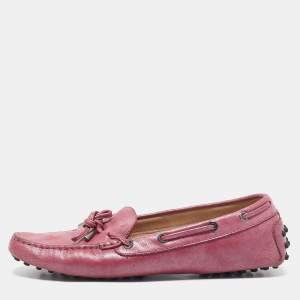 Tod's Metallic Pink Leather Bow Slip On Loafers Size 38
