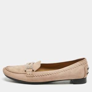 Tod's Pink Suede Crystal Embellished Loafers Size 38.5