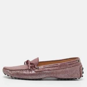 Tod's Purple Glitter and Leather Slip On Loafers Size 38