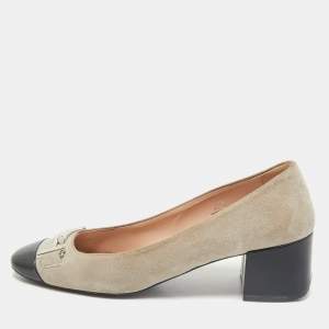Tod's Navy Grey/Black Suede and Leather Double T Court Loafer Pumps Size 37.5