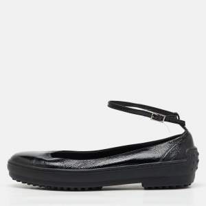 Tod's Black Patent Leather Ankle Strap Ballet Flats Size 38