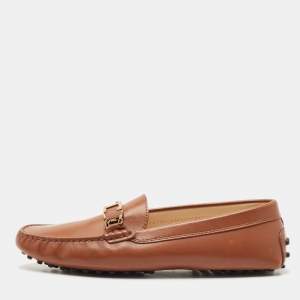 Tod's Brown Leather T Timeless Slip On Loafers Size 37