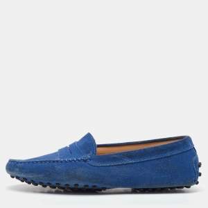 Pre Owned Tod's Blue Suede Slip On Loafers Size 37.5
