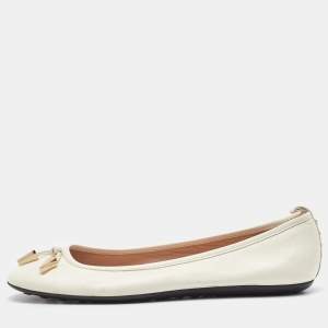Tod's Off White Leather Studded Ballet Flats Size 38