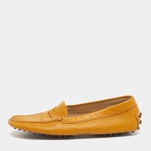 Pre Owned Tod's Yellow Leather Penny Slip On Loafers Size 37.5