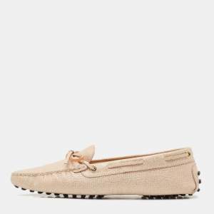 Tod's Beige Texture  Nubuck Leather Penny Loafers Size 41