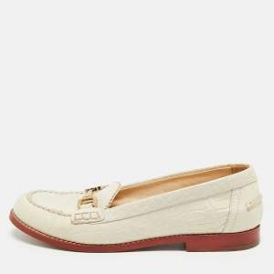 Pre Owned Tod's Cream Croc Embossed Leather Slip On Loafers Size 40