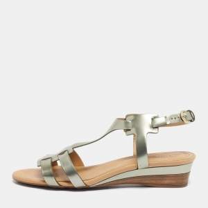 Pre Owned Tod's Gold Leather Ankle Strap Sandals Size 38