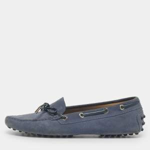 Pre Owned Tod's Blue Suede Gommino Driving Loafers Size 37.5