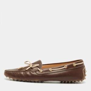 Pre Owned Tod's Brown Leather Bow Slip On Loafers Size 40