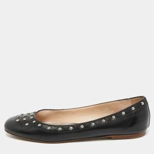 Pre Owned Tod's Black Leather Studded Ballet Flats Size 38
