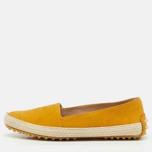 Pre Owned Tod's Mustard Yellow Nubuck Leather Skate Espadrille Flats Size 38