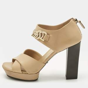 Pre Owned Tod's Beige Leather Chainlink Sandals Size 36.5