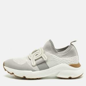 Pre Owned Tod's Grey/White Knit Fabric Kate Slip On Sneakers Size 39