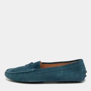 Pre Owned Tod's Size 35 Blue Suede Driver Loafers