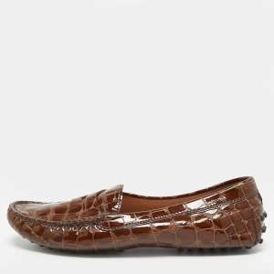 مملوكة مسبقًا Tod's Gommini Size 38.5 Brown Croc Embossed Patent Leather Loafers