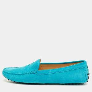 مملوكة مسبقًا Tod's Gommino Size 42 Turquoise Suede Driver Loafers