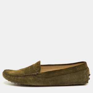 مملوكة مسبقًا Tod's Gommino Size 42 Green Nubuck Leather Driver Loafers