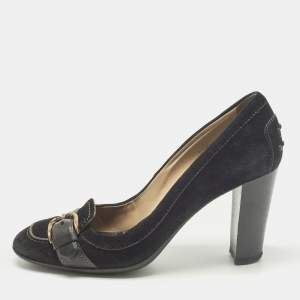 مملوكة مسبقًا Tod's Size 37 Black Suede Buuckle Details Loafer Pumps