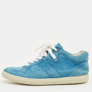 Pre Owned Tod's Size 38 Blue Suede High Top Sneakers