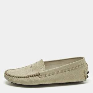 مملوكة مسبقًا Tod's Gommino Size 34 Gold Glitter Driver Loafers