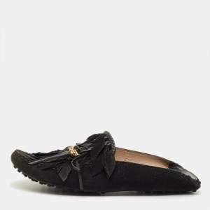 مملوكة مسبقًا Tod's Size 38 Black Suede Tassel Fringe  Mules