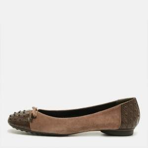 Pre Owned Tod's Size 40.5 Brown Leather And Suede Ballet Flats