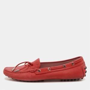 Pre Owned Tod's Gommino Size 40 Red Leather Slip On Loafers