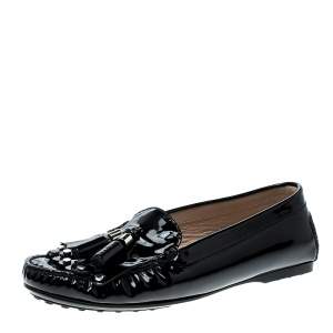 Tod's Black Patent Leather Tassel Loafers Size 36.5