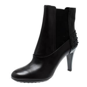 Pre Owned Tod's Dark Brown Leather Ankle Boots Size 37.5