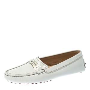 Pre Owned Tod's White Patent Leather Penny Loafers Size 39