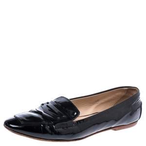 Tod's Black Patent Leather Pointed Toe Penny Loafer Size 40