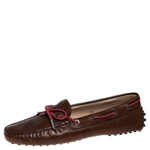 Pre Owned Tod's Brown Leather Gommino Driving Loafers Size 38
