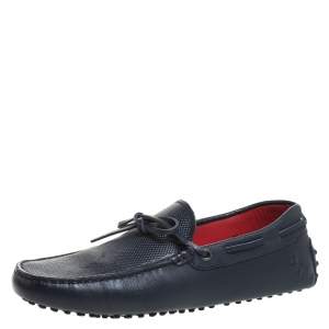 Pre Owned Tod's for Ferrari Navy Blue Leather Bow Loafers Size 40.5