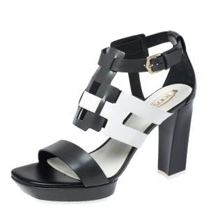 مملوكة مسبقًا Tod's Two Tone Leather Cutout Platform Ankle Strap Sandals Size 39.5