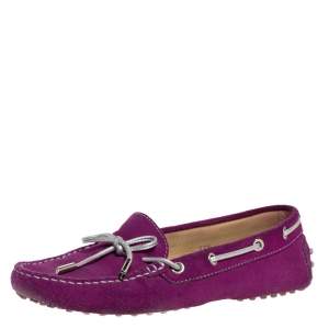 Pre Owned Tod's Fuschia Pink Suede Leather Bow Slip On Loafers Size 37.5