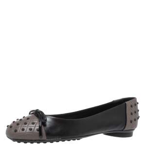 Tod's Black/Grey Leather Dew Ballet Flats Size 38