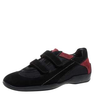 Tod's Black/Red Suede And Fabric Velcro Strap Sneakers Size 38