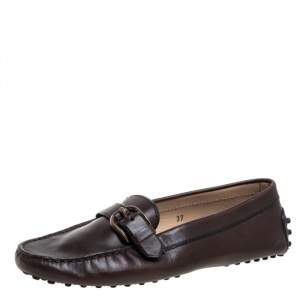 Tod's Dark Brown Leather Buckle Loafers Size 37