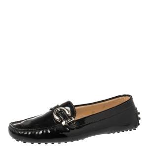Tod's Black Patent Leather Buckle Loafers Size 38