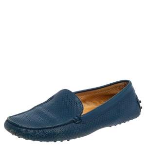 Tod's Blue Leather Slip On Loafers Size 39