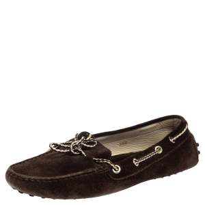  Tod's Dark Brown Suede Gommino Slip On Loafers Size 38.5