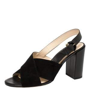 Tod's Black Suede and Leather Criss Cross Slingback Sandals Size 38.5