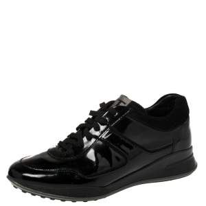 Pre Owned Tod's Black Patent Leather And Suede Lace Low Top Sneakers Size 40