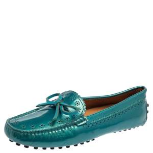 Tod's Blue Patent Leather Gommino Bow Loafers Size 37